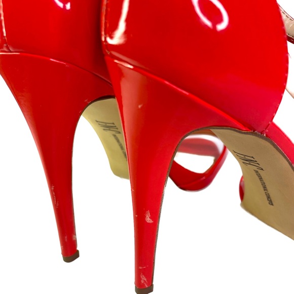 INC Suzi Tangerine Red Patent Leather High Heel Cross Strap Shoes - Picture 4 of 8